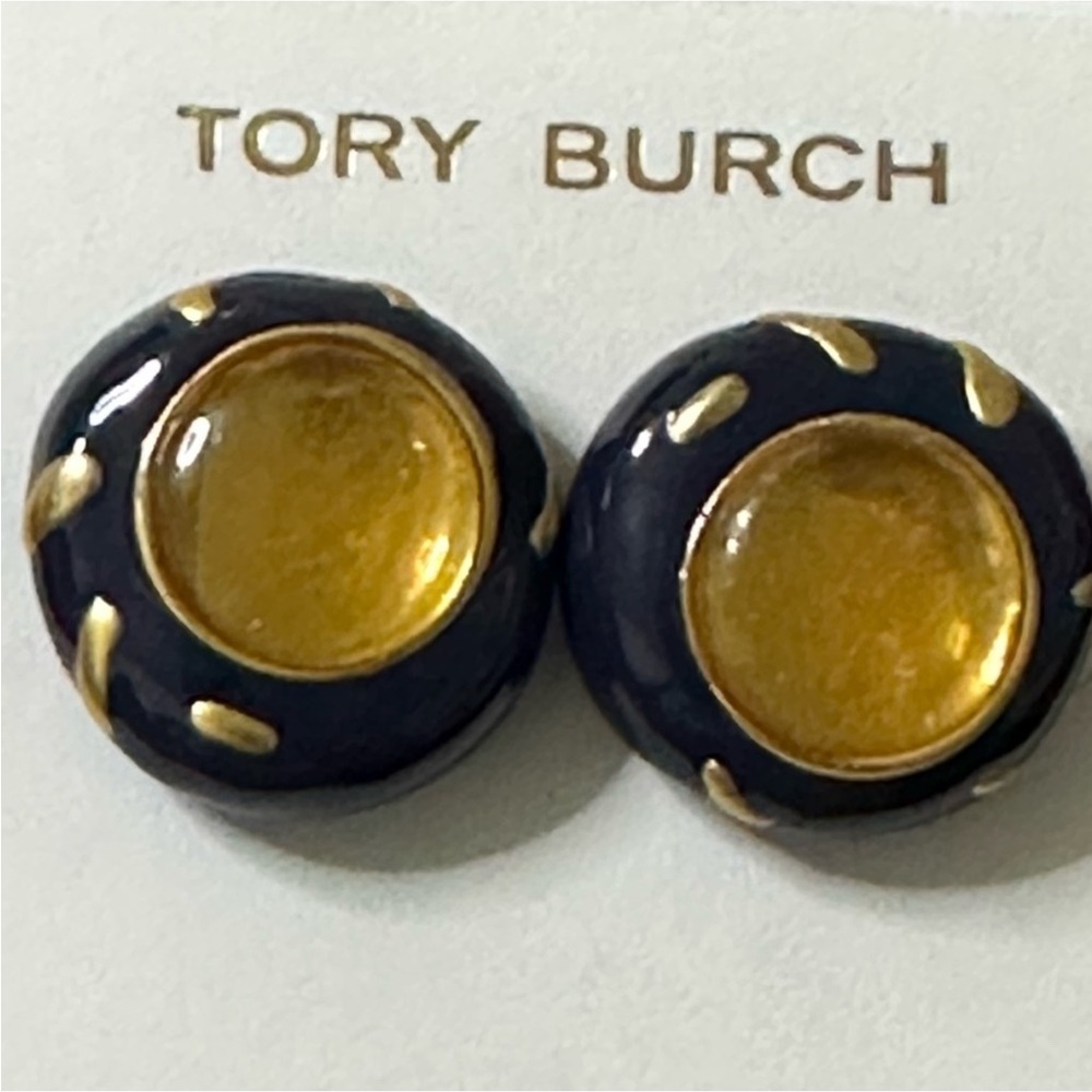 ( final sale ) tory Burch Roxanne Black enamel and Gold Stud Earrings